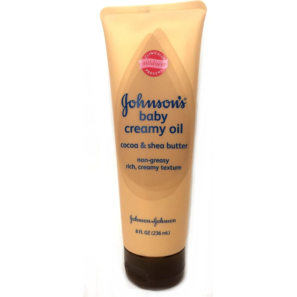 Johnson's Baby Creamy Oil With Shea & Cocoa Butter 236mL |Moisturizing Body Lotion with Gentle Fragrance |Reduce Dryness |Hypoallergenic, Non-Greasy
