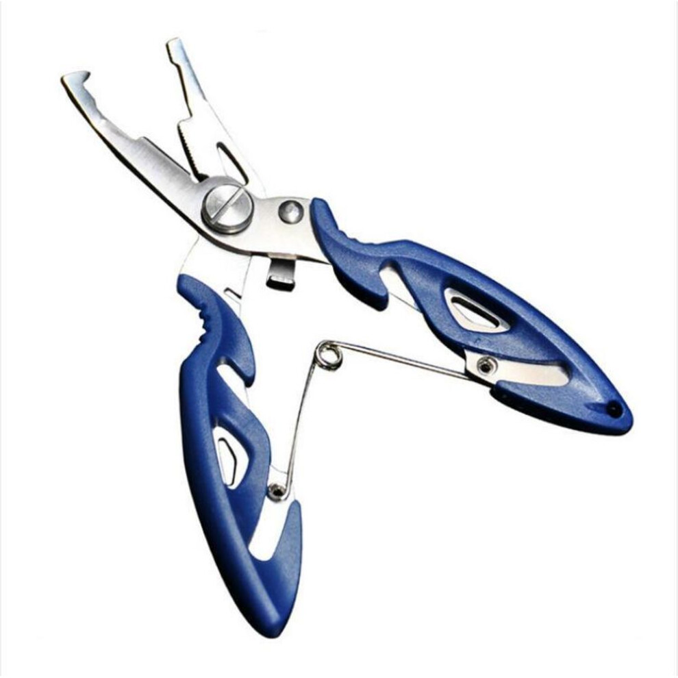 (blue) 1pc Multifunctional Stainless Steel Fishing Pliers Split Ring Scissors Wire Line Cutter Hook Remover