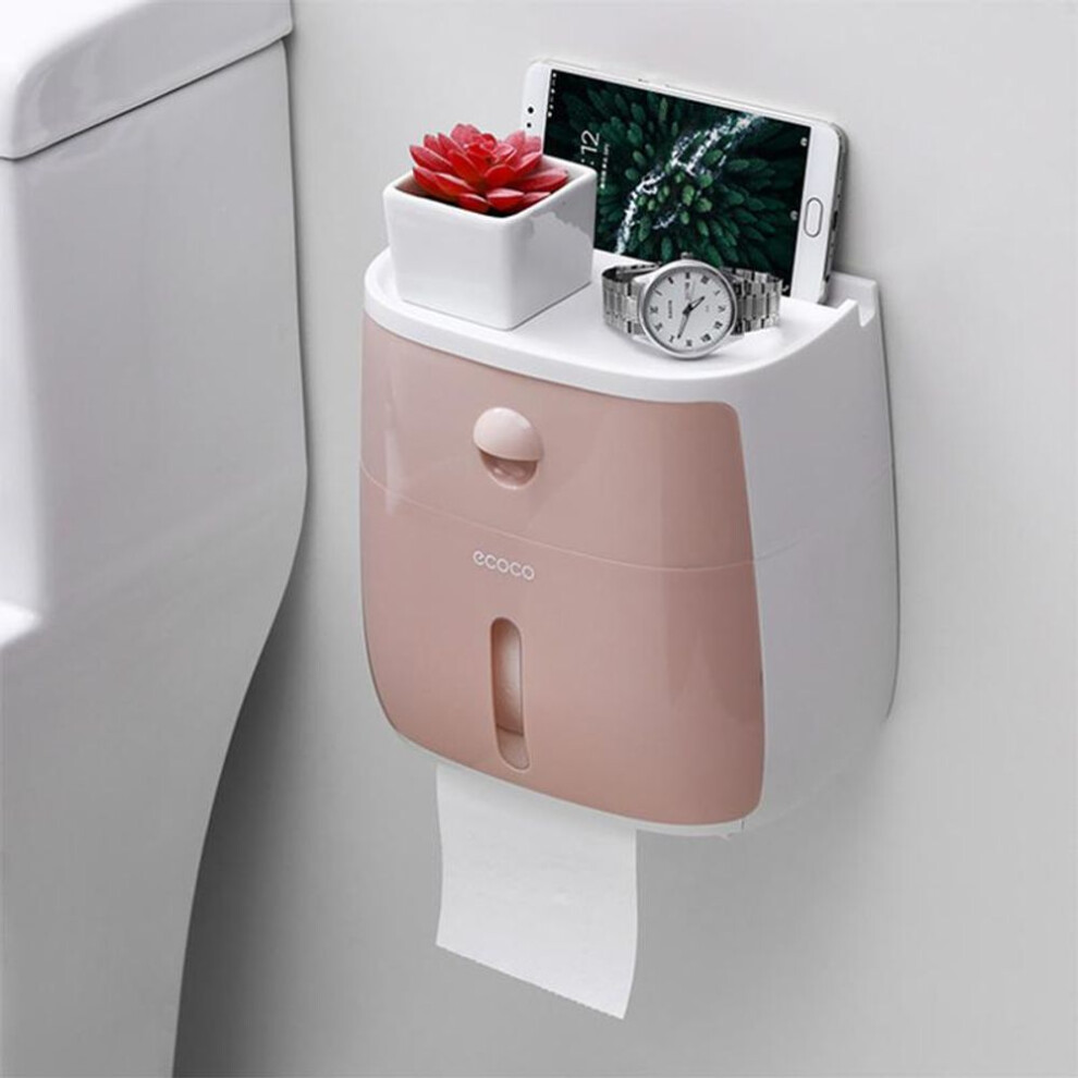 (pink) Waterproof Toilet Paper Holder Plastic Paper Towels Holder Wall Mounted Bathroom Shelf Storage Box Portable Toilet Roll Holder