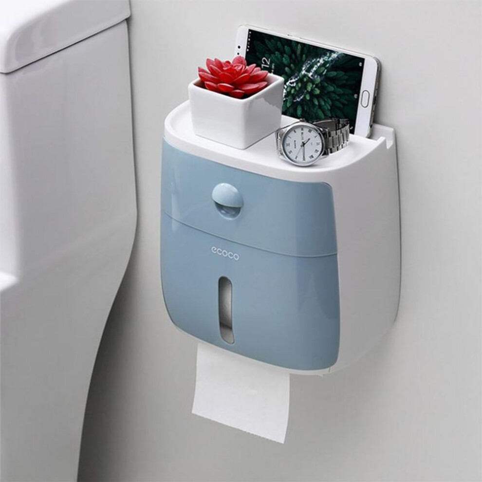 (blue) Waterproof Toilet Paper Holder Plastic Paper Towels Holder Wall Mounted Bathroom Shelf Storage Box Portable Toilet Roll Holder