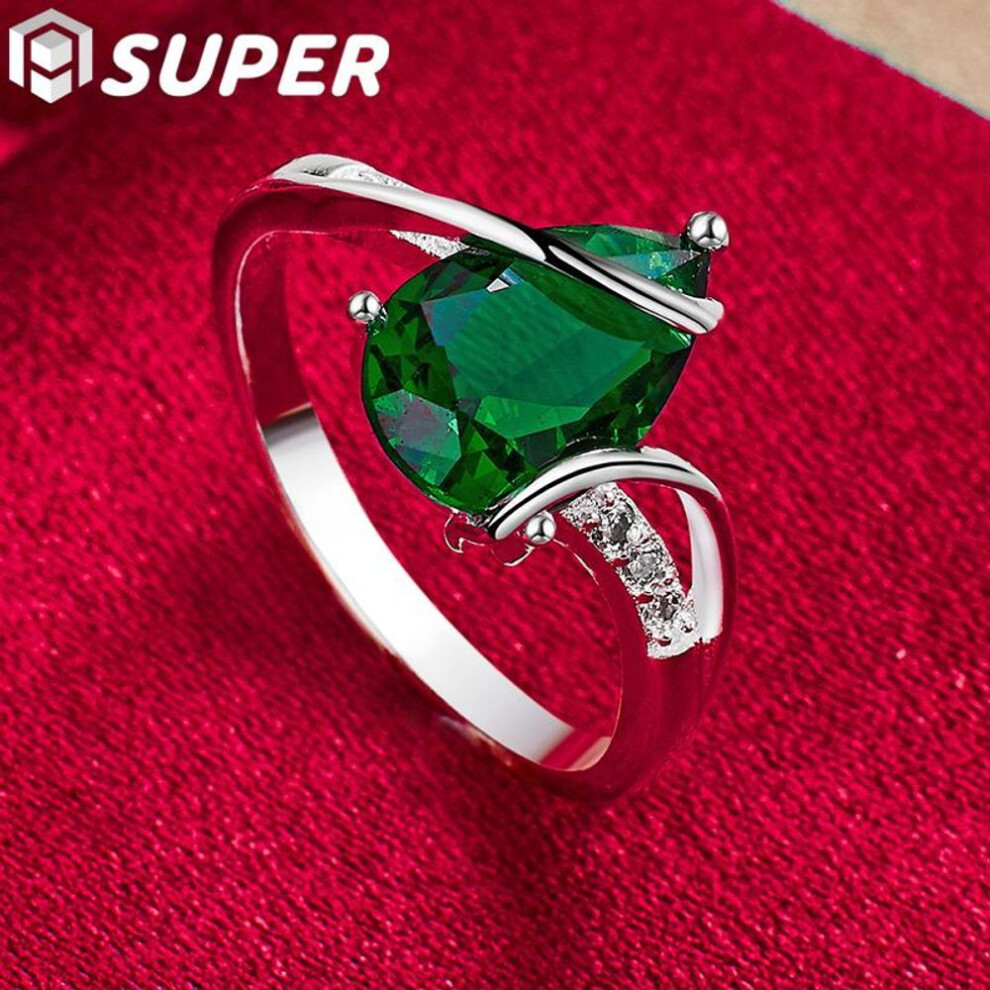 (9#) 925 Sterling Silver Green Aaa Zircon Ring Jewelry