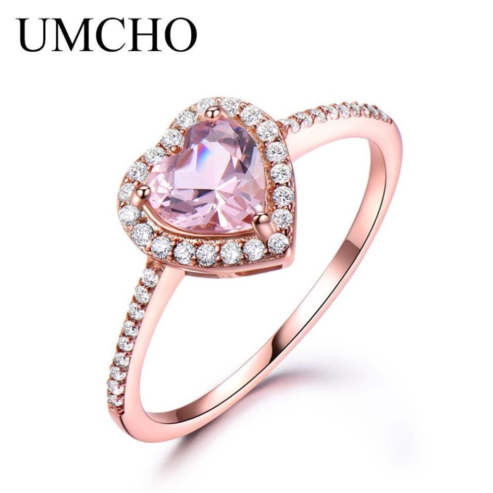 (rose gold, 6) UMCHO Heart Gemstone Created Pink Rose Zircon Adjustable Ring Jewelry for Women Wedding