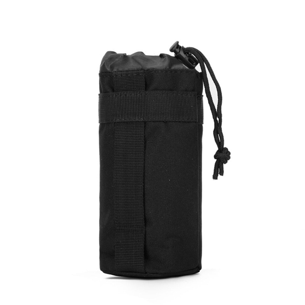 (Black) Water Bottle Carrier 500ml Outdoor Molle Pouch Bag for Camping Hiking Traveling with Shoulder Strap