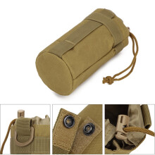(Khaki) Water Bottle Carrier 500ml Outdoor Molle Pouch Bag for Camping Hiking Traveling with Shoulder Strap