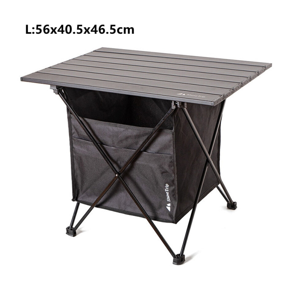 (Black, L) Portable Outdoor Camping Folding Table Detachable Fishing Picnic Ultra-light Mini Desk with Storage Bag For Camp Hiking
