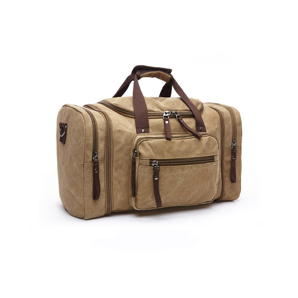 (Khaki) Durable Multifunction Handbag Men Canvas Sport Bag Training Gym Bag Women Fitness Bags Outdoor Sporting Bags