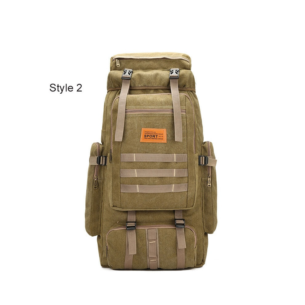 (Style 2 Khaki) 60L Large Military Bag Canvas Backpack Tactical Bags Camping Hiking Rucksack Army Mochila Tactica Travel Molle Men Outdoor