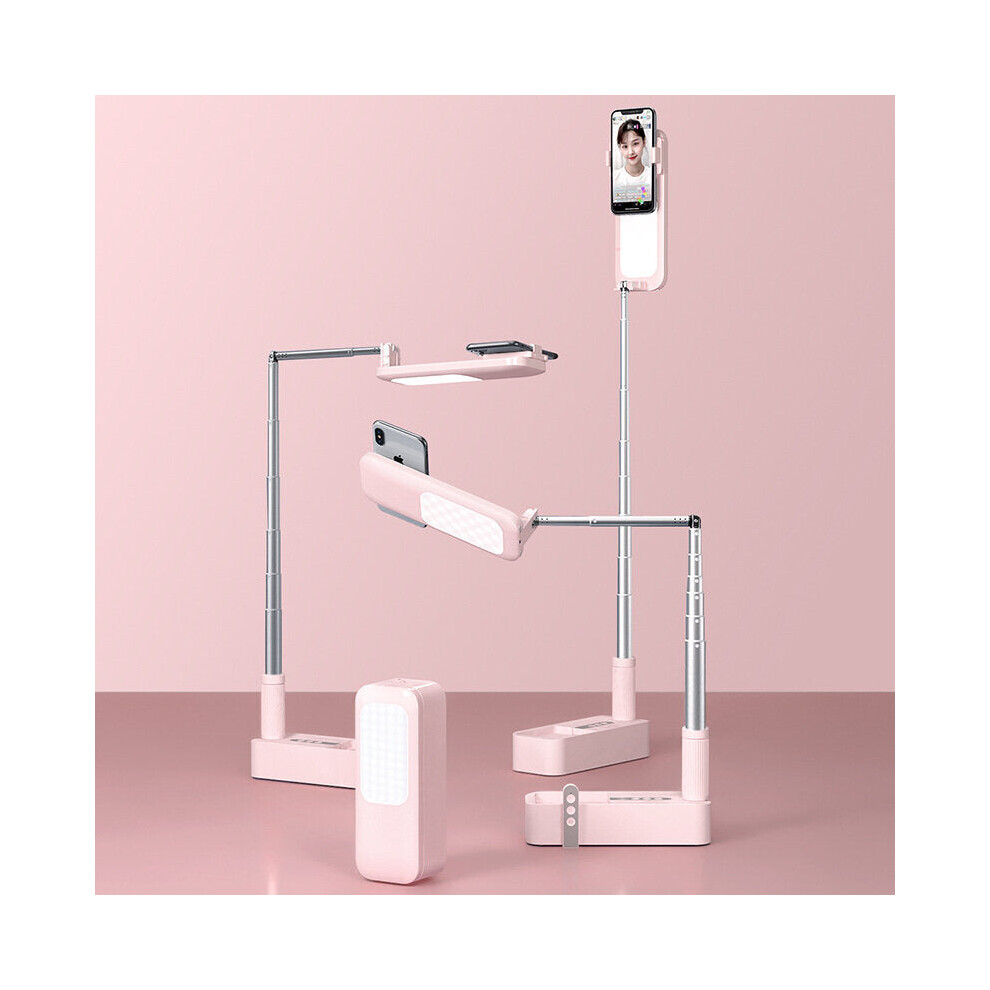 (Pink) Phone Holder LED Lamp Selfie Fill Light Stand with Bluetooth Remote Control for Smartphone Mobile Phone Live Broadcast