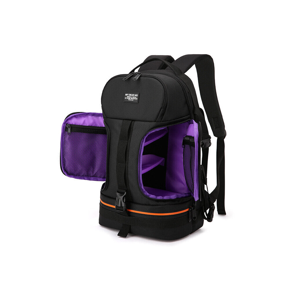 (Purple) No Side Open Travel Carry Camera Bag Backpack for Canon for Nikon DSLR Camera Tripod Lens Flash Tablet Laptop Pad