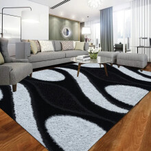 (Black White, 160x230cm) Thick Large Shaggy Rugs Non Slip Hallway Runner Rug Bedroom Living Room Carpet