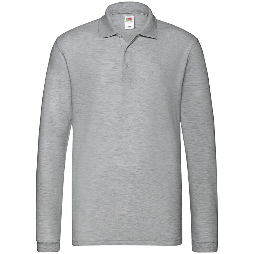 (3XL, Athletic Heather) Fruit of the Loom Mens Premium Pique Long-Sleeved Polo Shirt