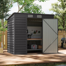 Outdoor Single Door Galvanized Steel Storage Shed, Charcoal Black