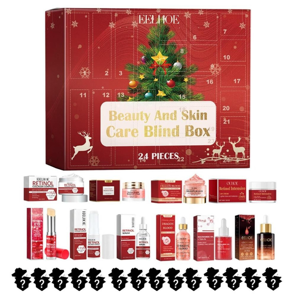 Christmas Advent Calendar Christmas Retinol Face Serum Lip Balm Cosmetics Set 24 Days Countdown Advent Calendar Cosmetic Cream