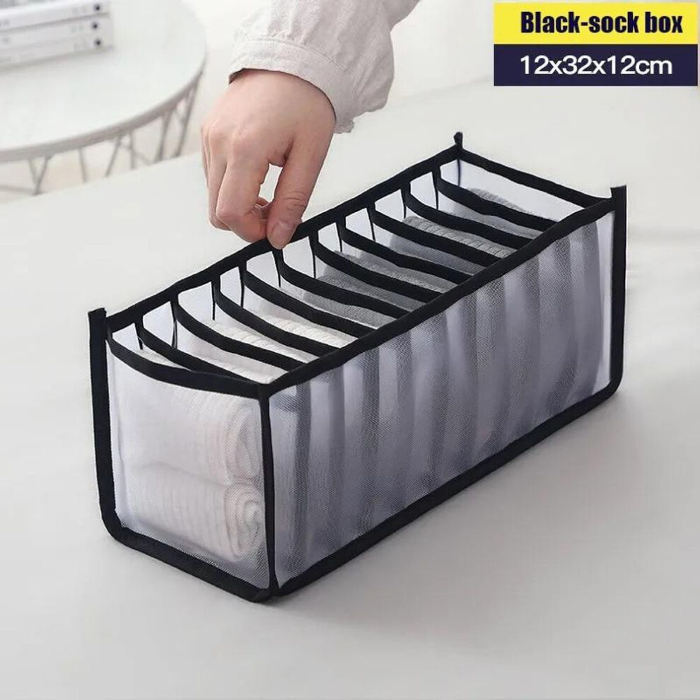 (black, 11 cells) Underwear Storage Organizer for Clothes Separated Socks Shorts Bra Storage Boxs Dormitory Closet Organizer Drawer Washable