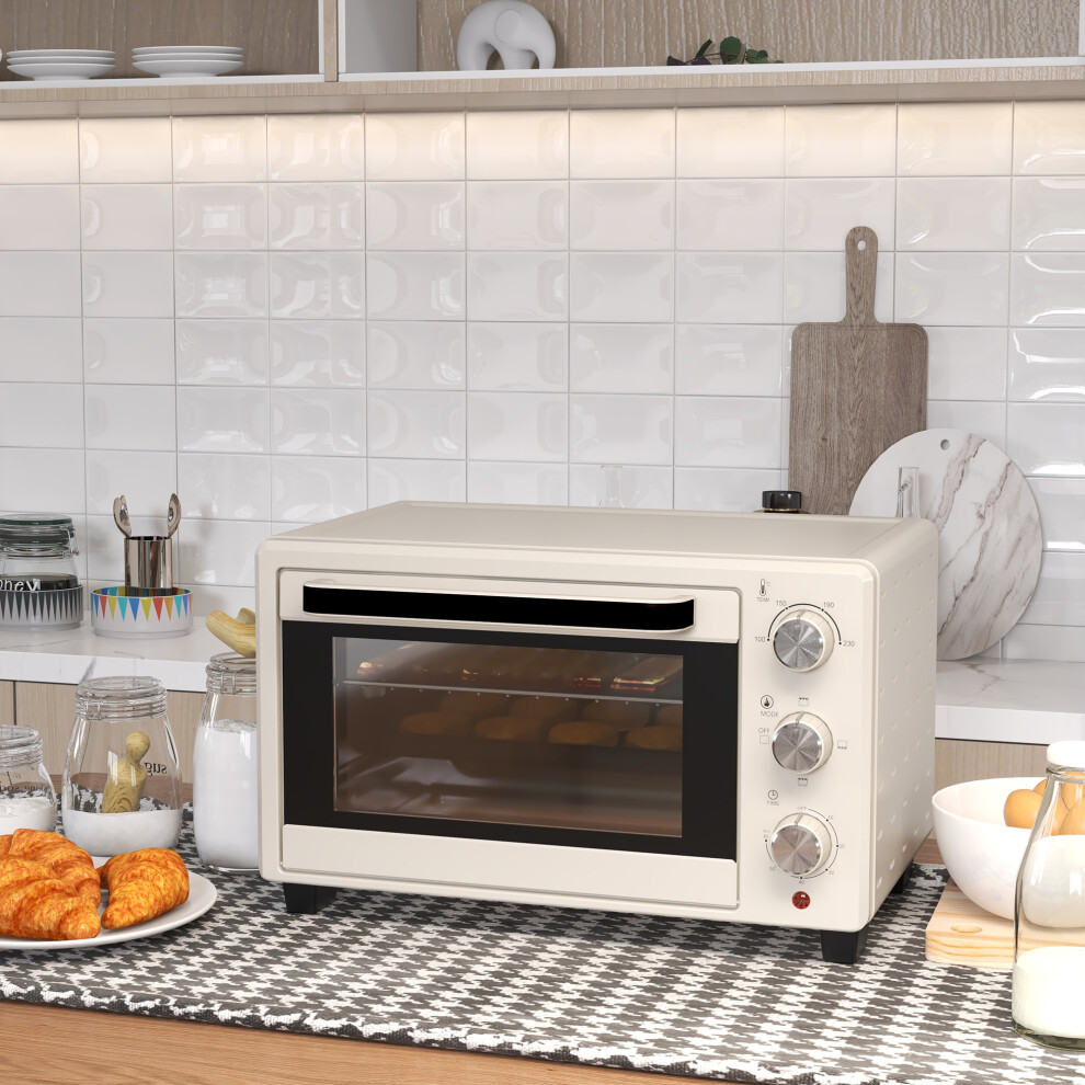 HOMCOM Mini Oven 21L Electric Grill w/ Adjustable Temp Timer 1400W, Cream