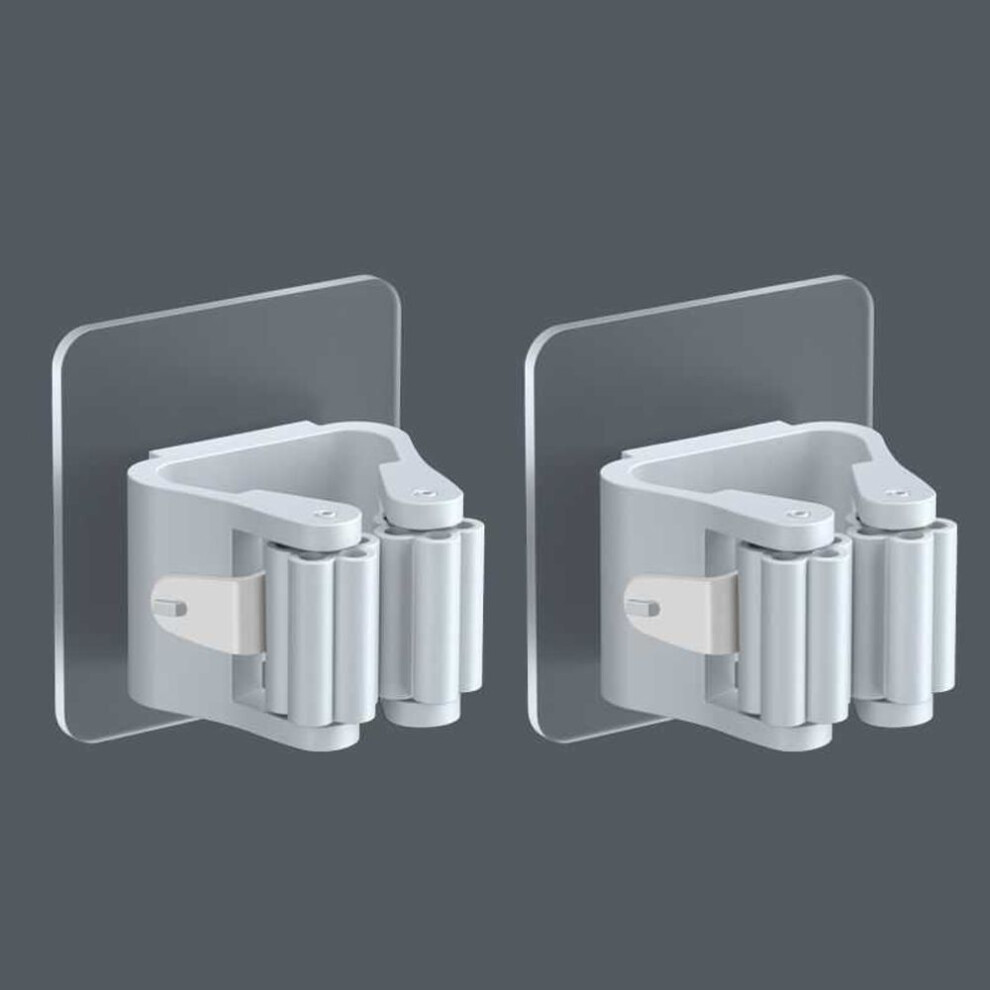 (white, 2pcs) Mop Broom Holder Household Storage Rack Adhesive Hooks Wall Mounted Mop Organizer Holder Brush Broom Hanger Organizer