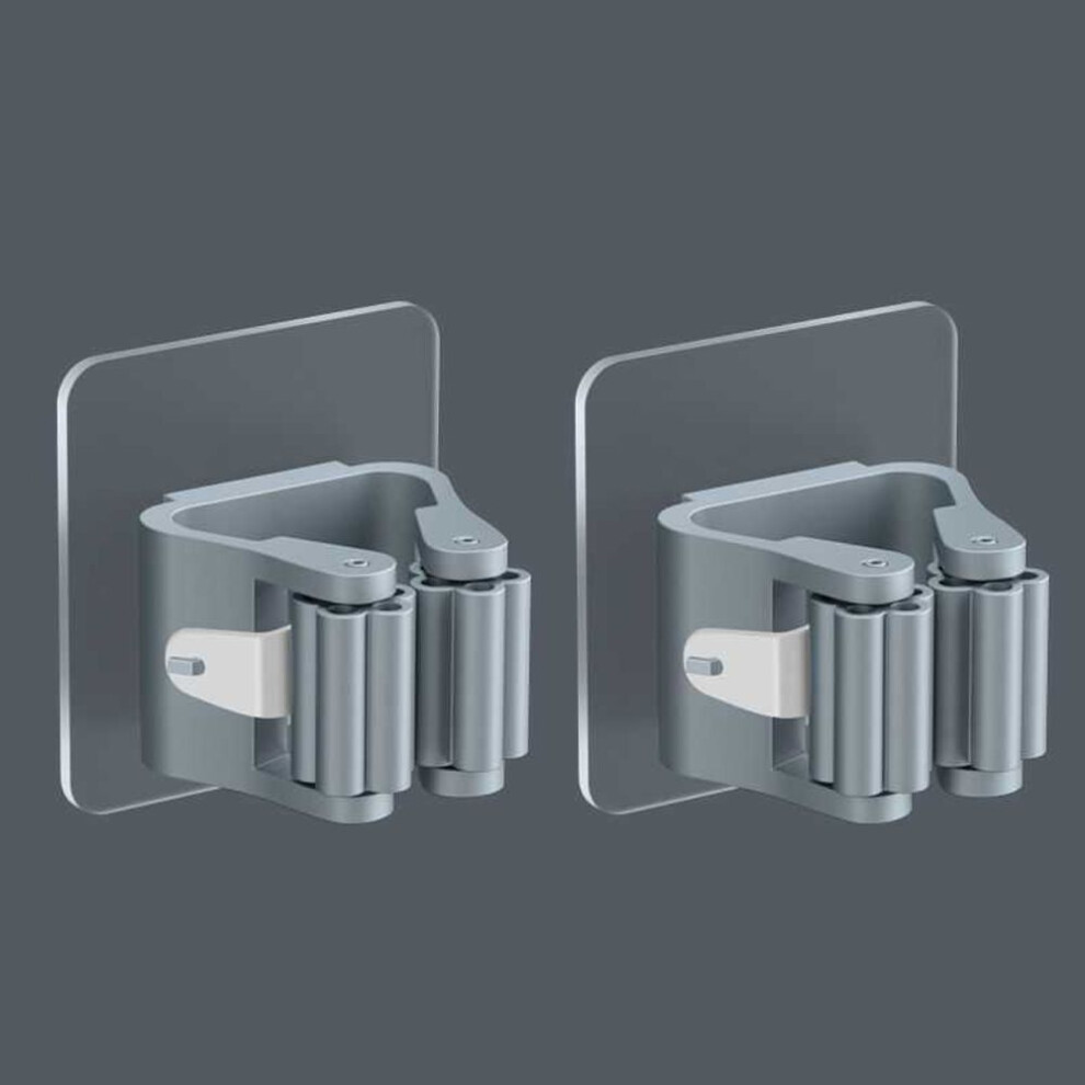 (gray, 2pcs) Mop Broom Holder Household Storage Rack Adhesive Hooks Wall Mounted Mop Organizer Holder Brush Broom Hanger Organizer