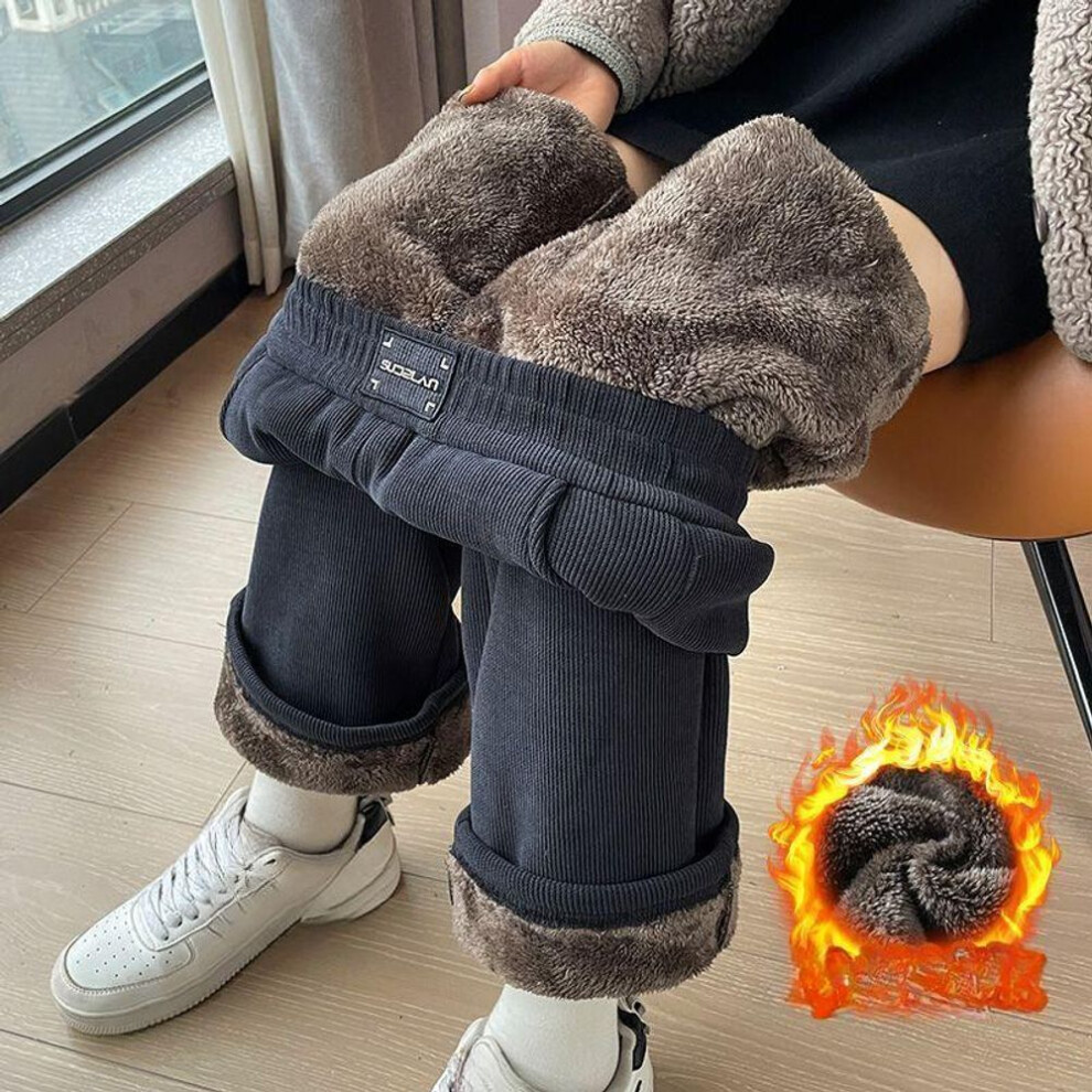 (navy blue, 4XL) Winter Wide Leg Pants Women Autumn Plush Pants Women Extra Thick Lamb Fleece Warm Straight Korean Pants Joggers Women