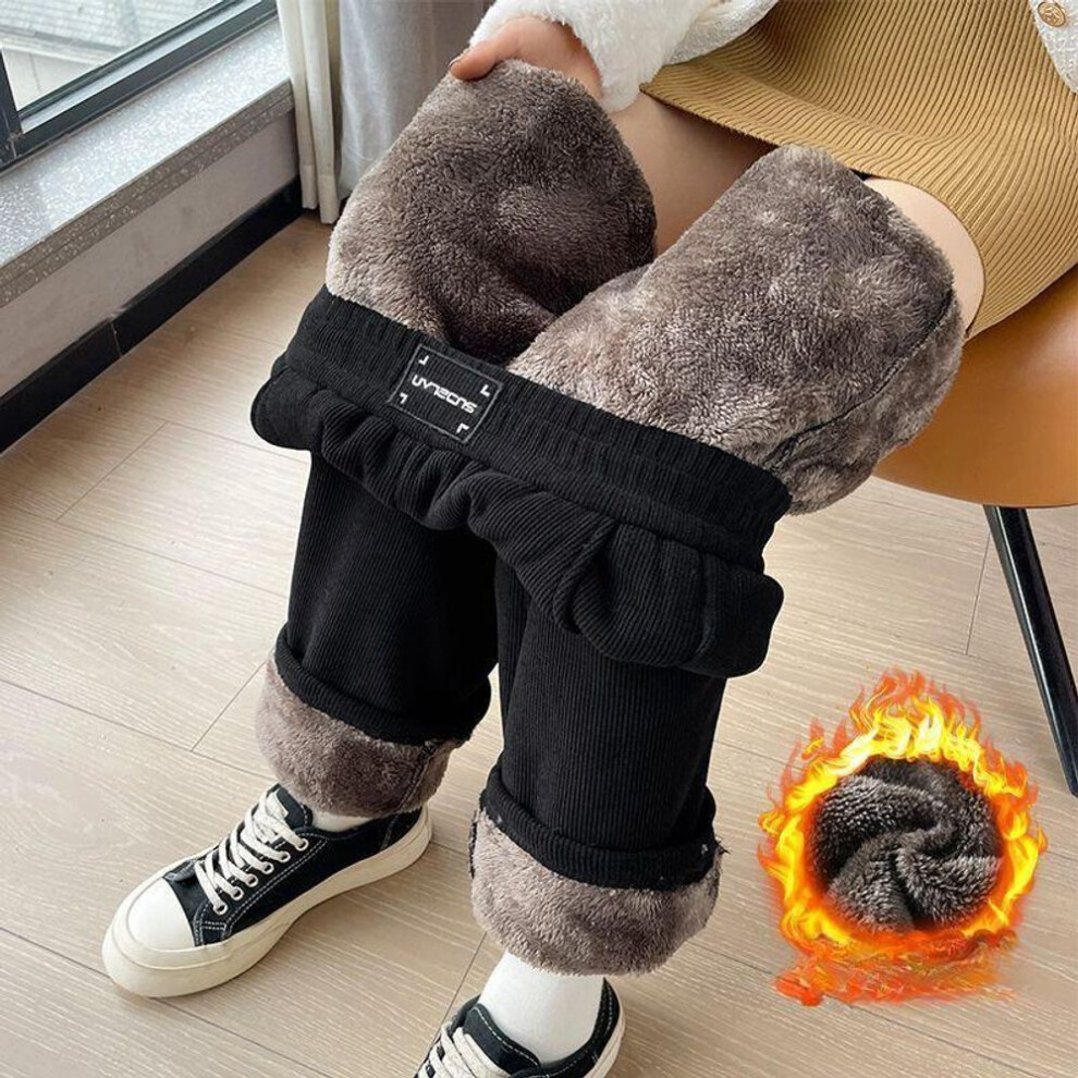 (black, 3XL) Winter Wide Leg Pants Women Autumn Plush Pants Women Extra Thick Lamb Fleece Warm Straight Korean Pants Joggers Women