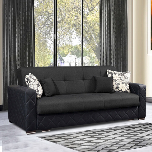 MN Furniture (Black, 3 Seater) Munich Ottoman Storage 3+2 Seater Fabric Sofa Set 2