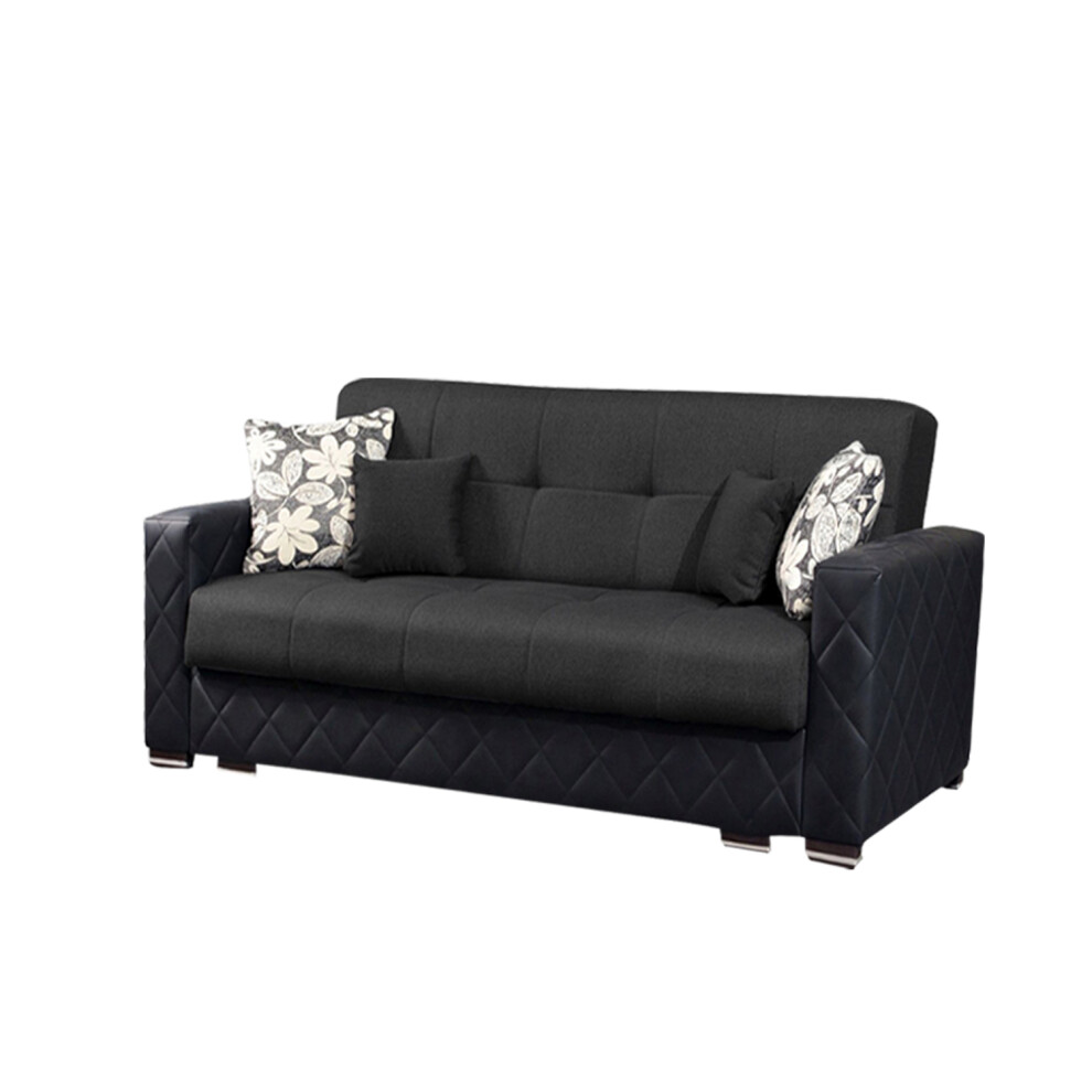 (Black, 2 Seater) Munich Ottoman Storage 3+2 Seater Fabric Sofa Set