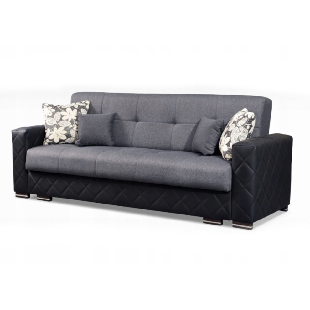(Grey Black, 3 Seater) Munich Ottoman Storage 3+2 Seater Fabric Sofa Set