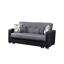 (Grey Black, 2 Seater) Munich Ottoman Storage 3+2 Seater Fabric Sofa Set