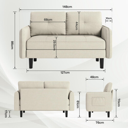 Hello-5ive 2 Seater Sofa, Modern Linen Sofa Couch with Thicken Cushions 1