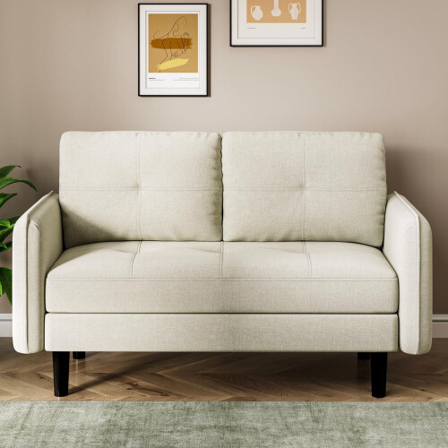 Hello-5ive 2 Seater Sofa, Modern Linen Sofa Couch with Thicken Cushions