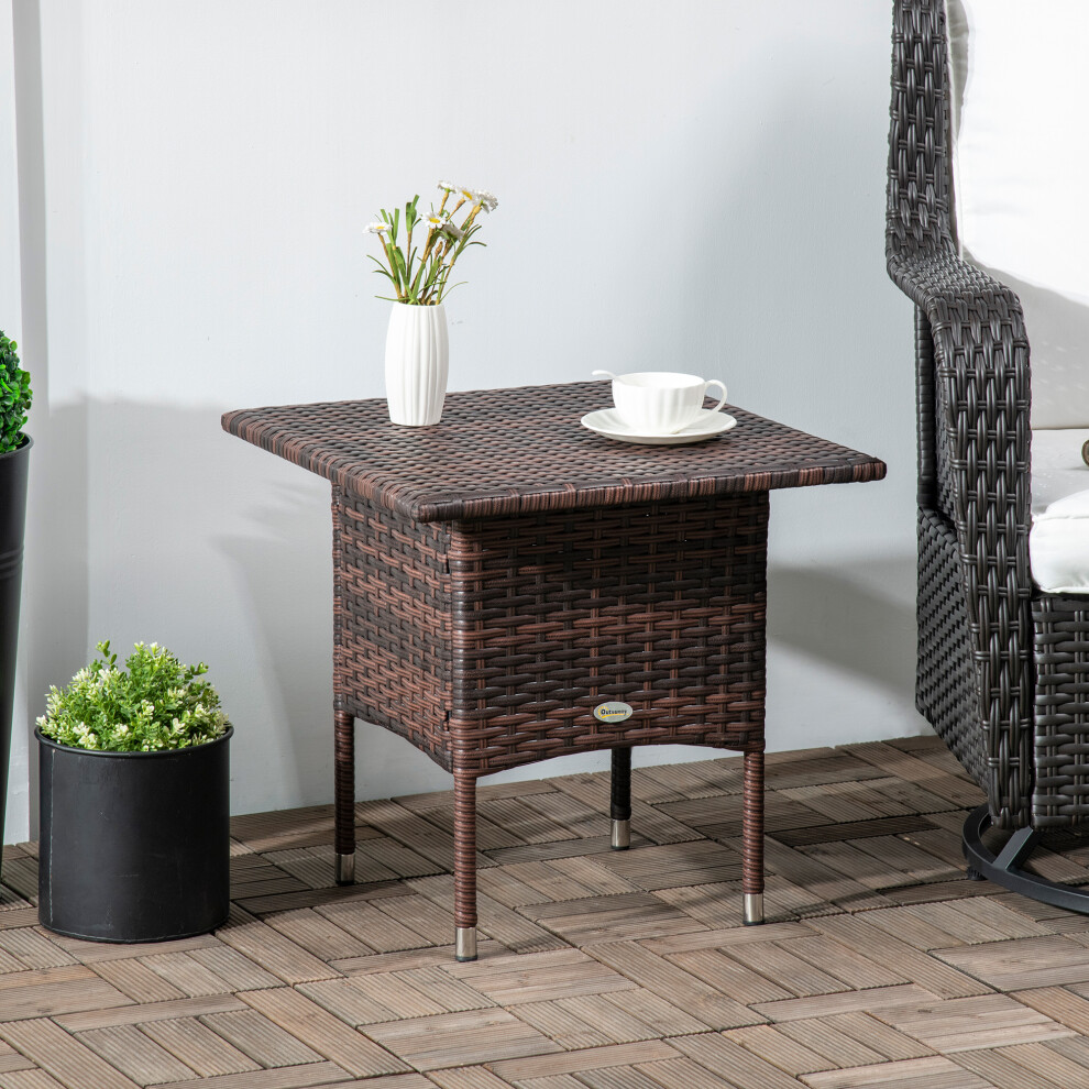 Outsunny Pe Rattan Outdoor Coffee Table, Easy Match Rattan Side Table, Brown