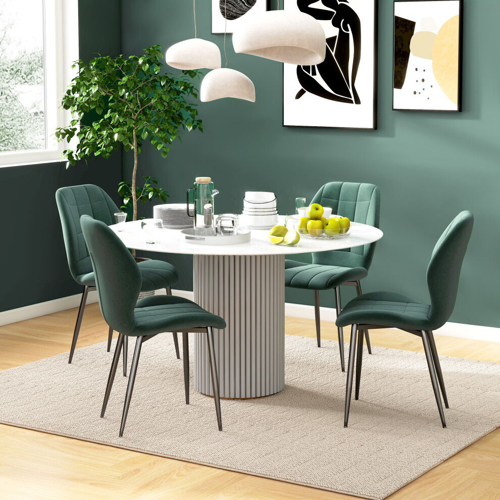 Homcom Modern Style Kitchen Chairs Set Of 4 With Flannel Upholstered, Dark Green