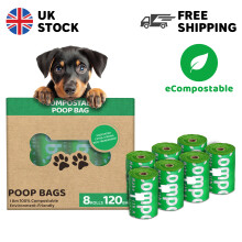 eCompostable Dog Poo Bags Biodegradable Poop Bags For Dogs Waste Bag 23x33cm Leak Proof Dog Cat litter Bags Green- Dog Poop Bags 8 Rolls - 120 Count