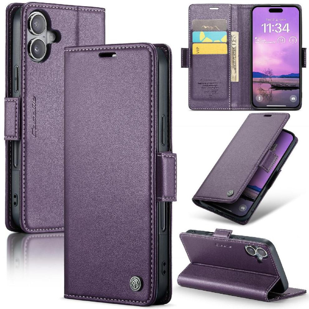 (Purple) Flip Case For Iphone 16 Kickstand Shockproof Case Card Slot Wallet Case Anti Fraud Purple 764549378500