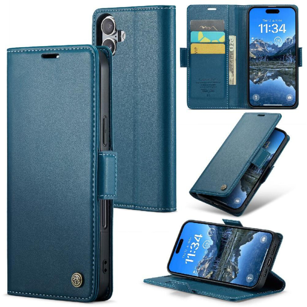 (Blue) Flip Case For Iphone 16 Kickstand Shockproof Case Card Slot Wallet Case Anti Fraud Blue 764549378463
