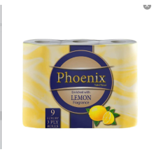 9 Rolls Phoenix Soft Lemon Fragranced Luxury Toilet Rolls 3 Ply
