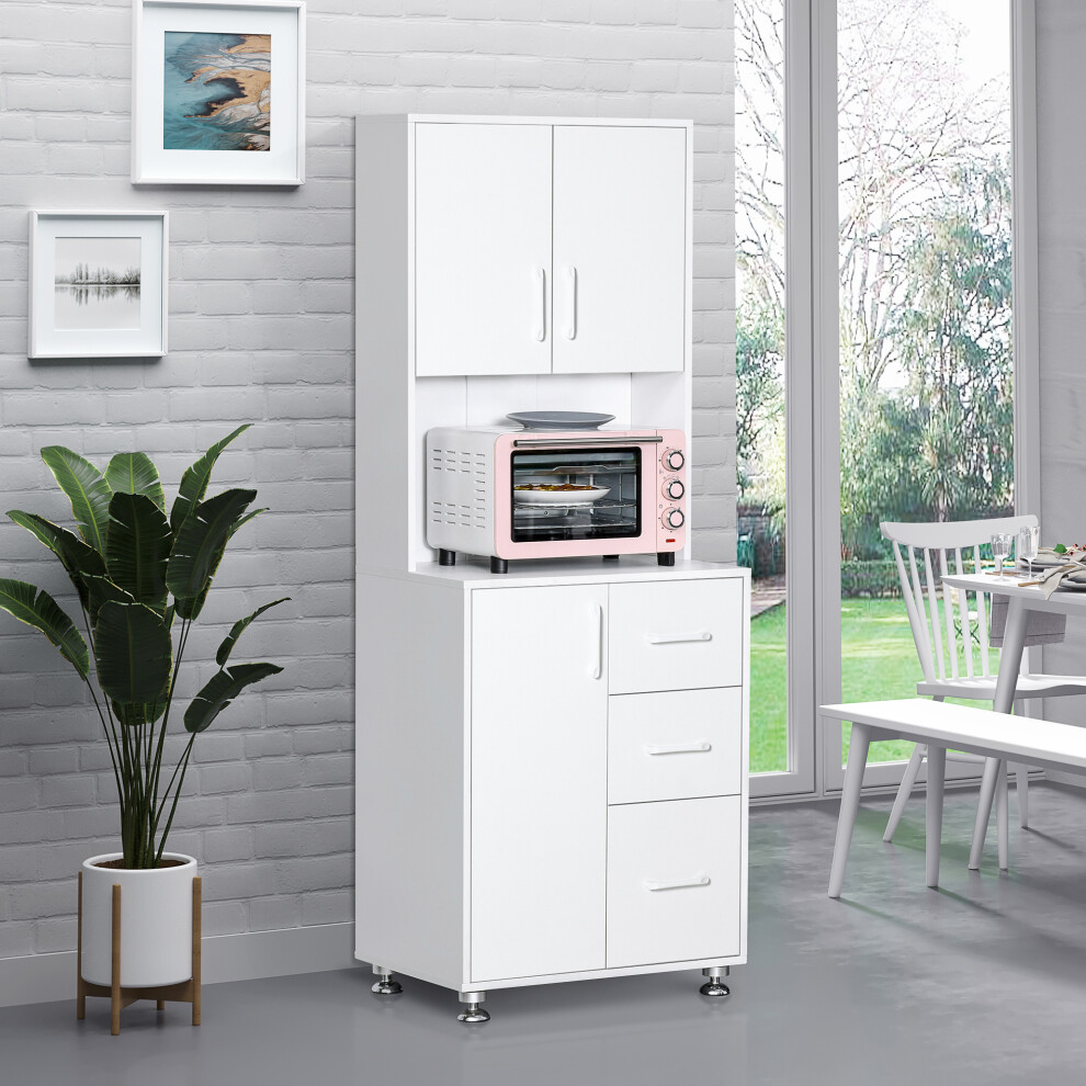 Rackhams White Modern Kitchen Cupboard With Storage Cabinets, 3 Drawers And Open Countertop For Living Room, - Image 4