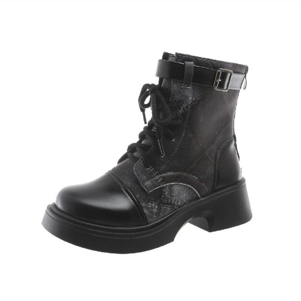 (black, 41) Thick Soled Martin Boots For Women&apos;s Autumn And Winter New Style With Added Fleece Plus Plus Plus Size Women&apos;s Short Boots