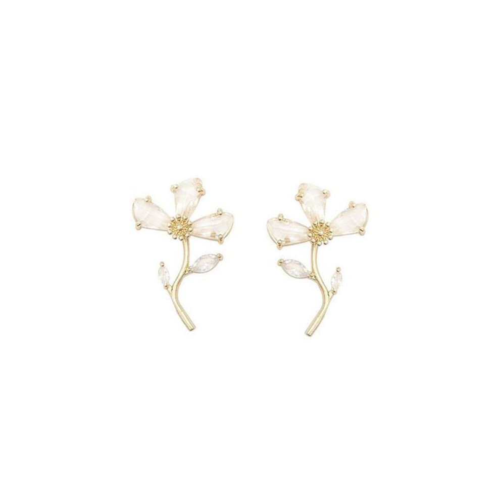 Transparent Crystal Three Leaf Petal Earrings Gentle And Exquisite Summer Earrings Women&apos;s Forest Style Flower Earrings