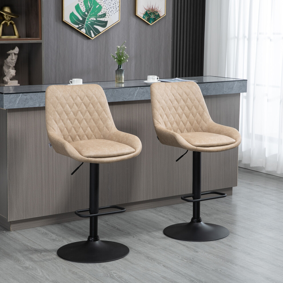 Homcom Bar Stools Set Of 2, Adjustable Bar Chairs 360 Degree Swivel, Khaki