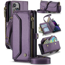 (Purple) Crossbody Case for iphone 14 Plus Rfid Blocking Card Holder Zipper Bills Slot Wallet Case for Women Case Wallet