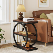 Tribesigns Beistelltisch 3-Tier Beistelltisch Schmaler Holz, Couchtisch mit Metallrahmen