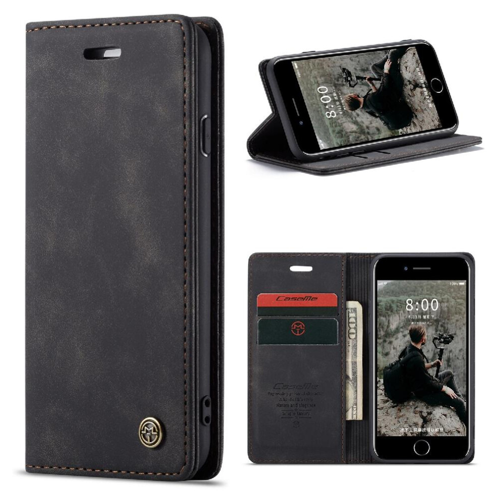 (Black) Flip Case For Iphone Se 2020/2022 Case Card Slot Kickstand Flip Folio Book Vintage Pu Leather Wallet Magnetic Closure Shockproof Black 764549384761
