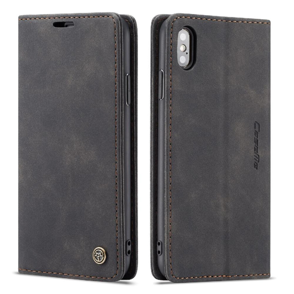 (Black) Flip Case For Iphone X/Xs Case Card Slot Kickstand Magnetic Closure Shockproof Vintage Pu Leather Wallet Flip Folio Book Black 764549384969