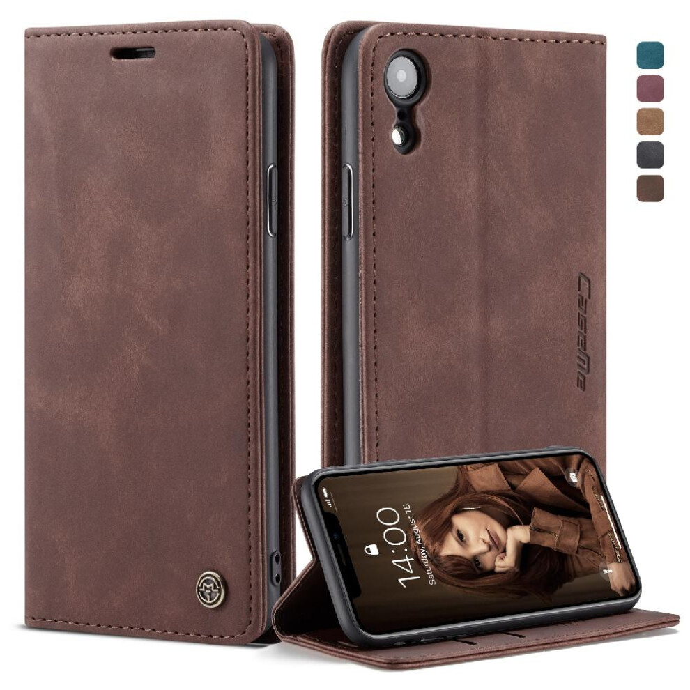 Gangxun (Brown) Flip Case For Iphone Xr Case Card Slot Kickstand Magnetic Closure Shockproof Vintage Pu Leather Wallet Flip Folio Book Brown