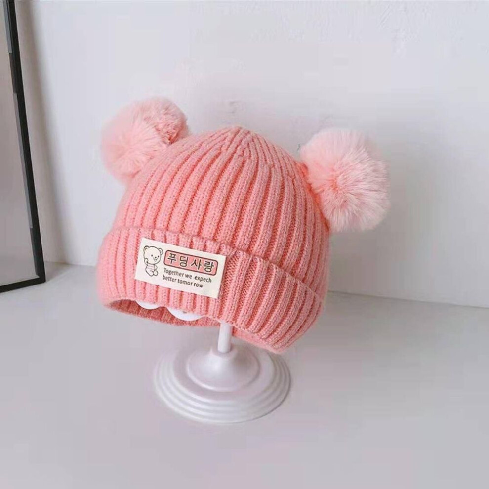 (pink) Newborn Yarn Knitted Cap with Cotton Lining for Warmth and Thickened Fetal Cap