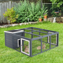 PawHut Rabbit Hutch, Guinea Pig House Outdoor Cage w/Openable Top, Grey
