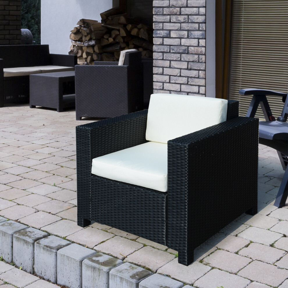 Outsunny Rattan Garden Armchair, Cushioned Single Rattan Chair, Black