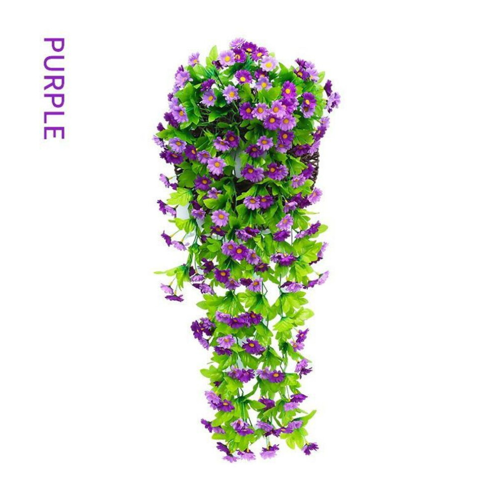 (purple) 168 Flowers And 12 Forks Artificial Violet Hanging Flower Vines Wall Decor Plants Garland For Wedding Home Garden Decoration