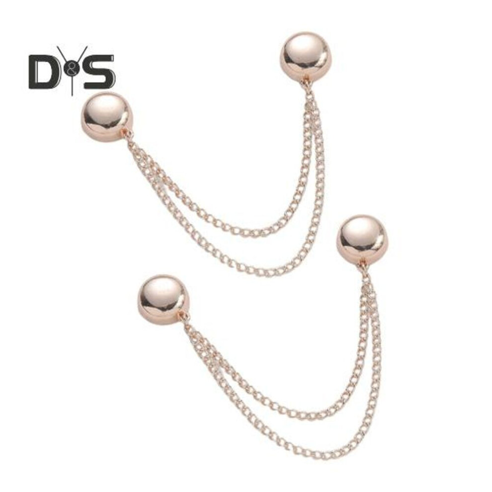 (rose gold) 2pcs Multi-function Magnetic Clothing Clip With Chain Multi-purpose Pinless Metal Buttons Clip Clothes Scarf Trouser Legs Cuff Fixing Magnet Pin