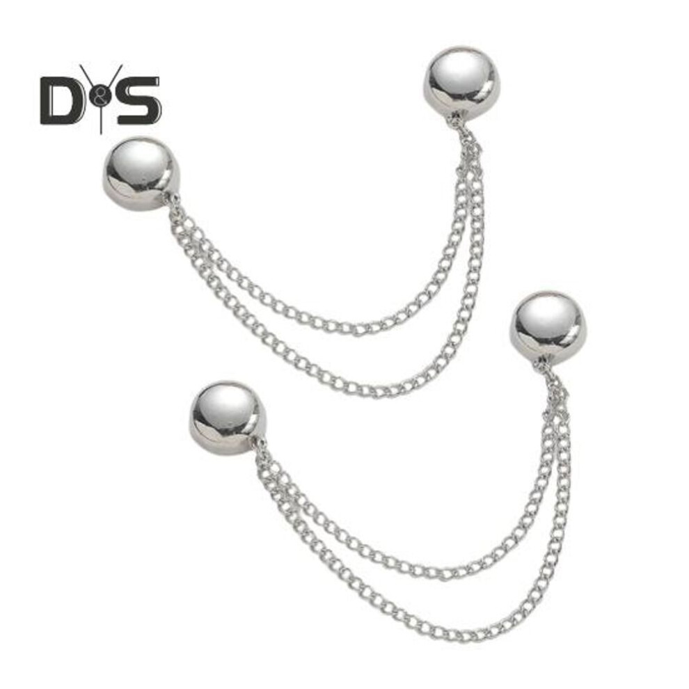 (silver) 2pcs Multi-function Magnetic Clothing Clip With Chain Multi-purpose Pinless Metal Buttons Clip Clothes Scarf Trouser Legs Cuff Fixing Magnet Pin